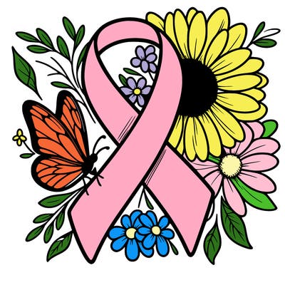 cancer awareness symbol with flowers and butterflies
