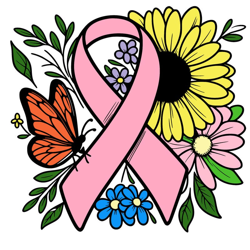 cancer awareness symbol with flowers and butterflies