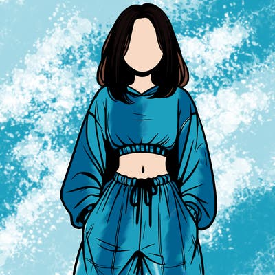 realistic girl faceless with baggy pants and a crop top