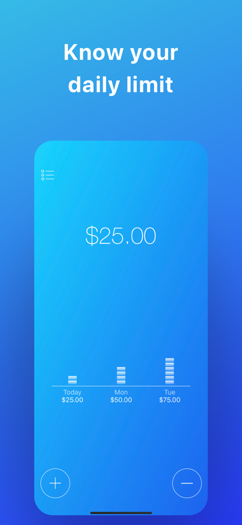 Daily Budget Original - Minimalist user interface of Daily Budget Original app showing a twenty five dollar daily spending limit