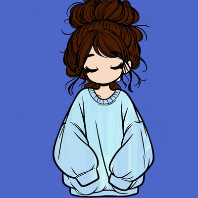 girl with baggy sweatshirt and messy bun