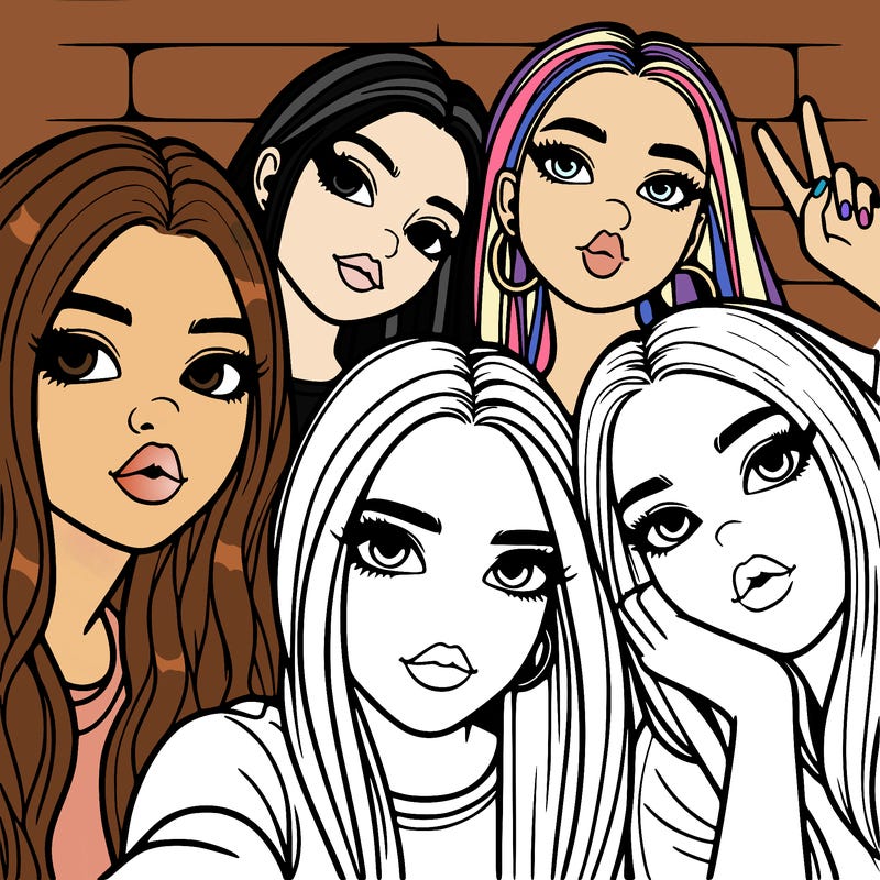 group of teen girls friends y2k up close in a selfie