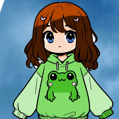 girl wearing frogging sweatshirt