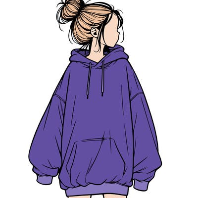 realistic girl with a oversized sweatshirt on and a bun