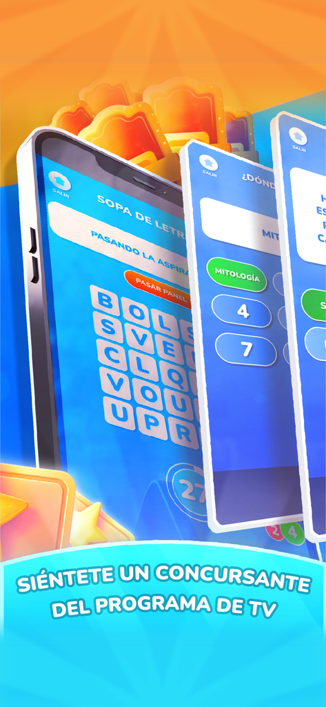 Pasapalabra: Juego Quiz de TV - Pasapalabra mobile app interface with word search and trivia game modes