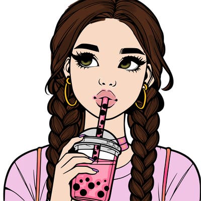 realistic girl with braided hair drinking boba