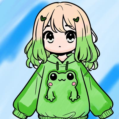 girl wearing frogging sweatshirt