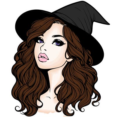 realistic witch girl with wavy hair and lips