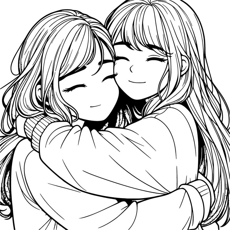 realistic two girls hugging