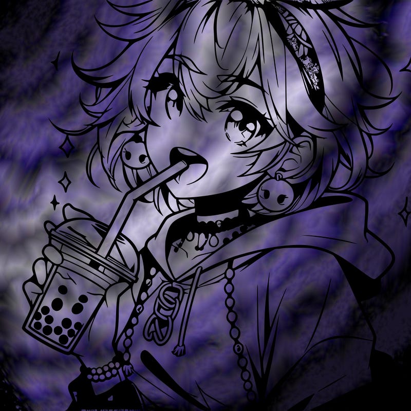 hot baddie anime girl drinking boba and biting the straw