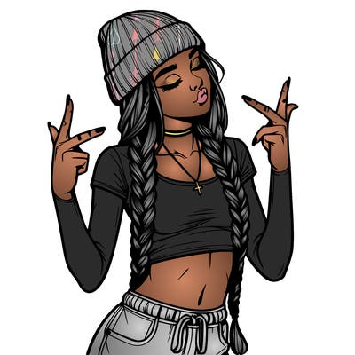 realistic teenage girl with braids and a beanie and crop top doing 🫶🏼