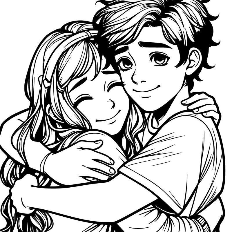 two best friends a girl and a boy hugging realistic