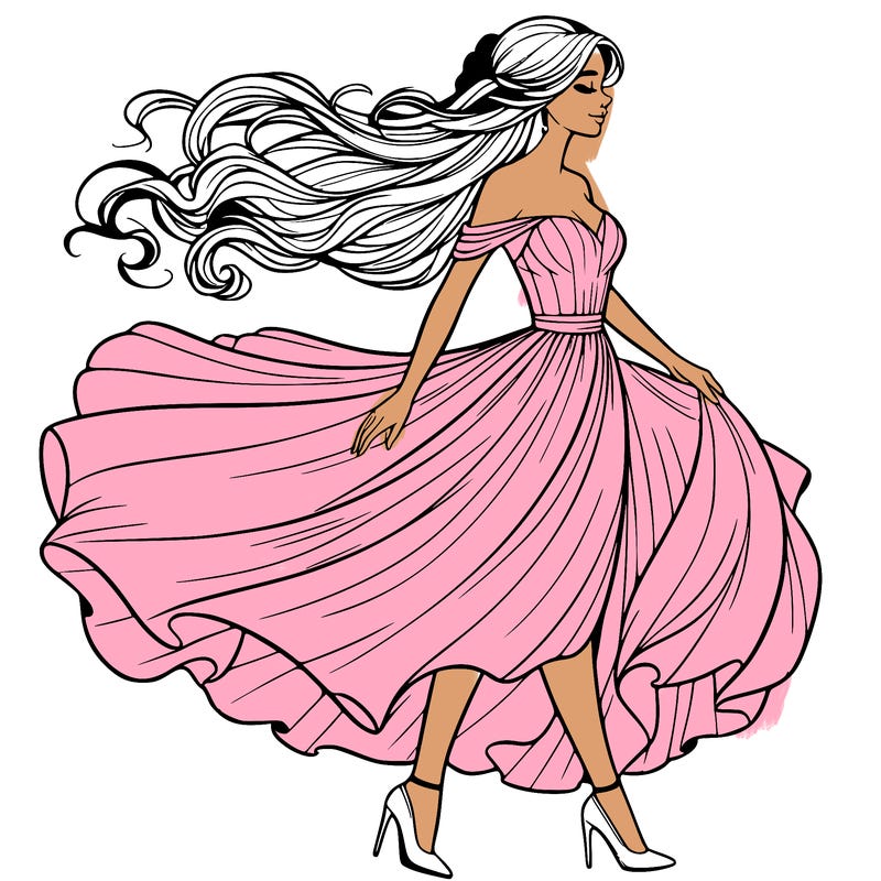 realistic woman in a dress flowing in the wind