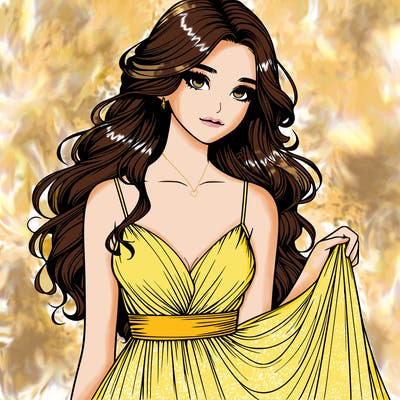 realistic girl in flowy silky prom dress