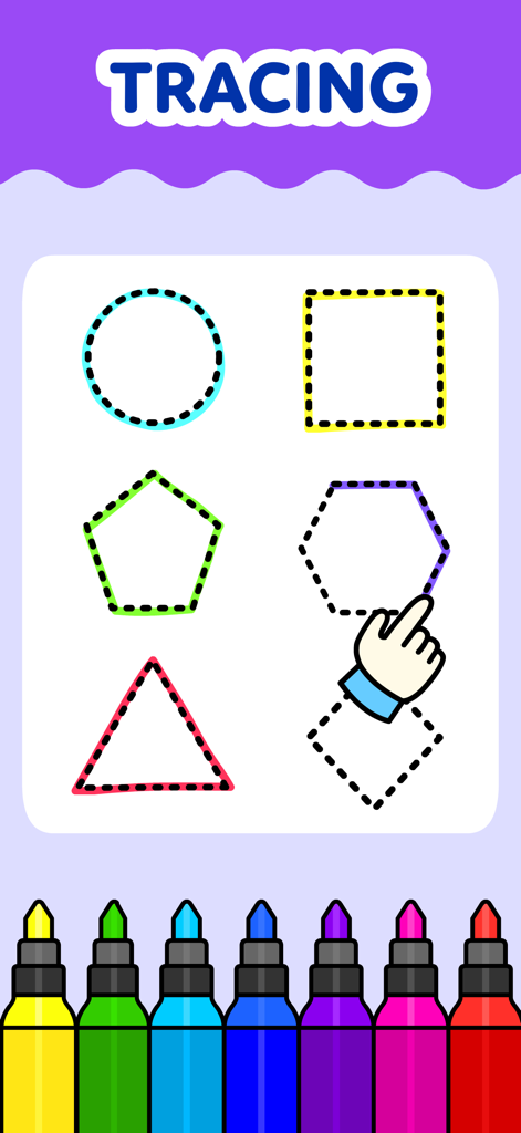 Coloring Games for Kids 2-6! - KidloLand app tracing activity for kids with geometric shapes and colorful markers