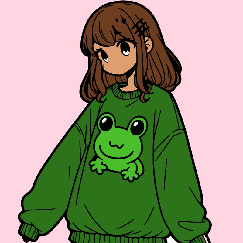 girl wearing frogging sweatshirt