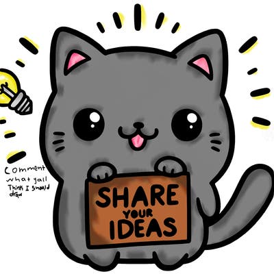 a cute cat saying share your ideas