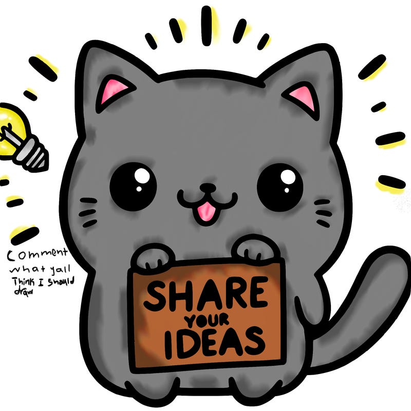 a cute cat saying share your ideas
