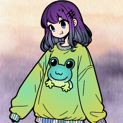 girl wearing frogging sweatshirt
