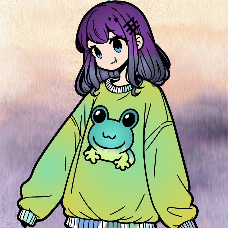 girl wearing frogging sweatshirt