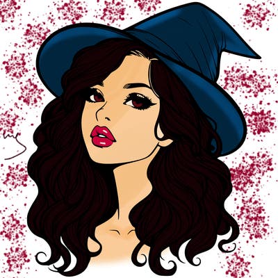 realistic witch girl with wavy hair and lips