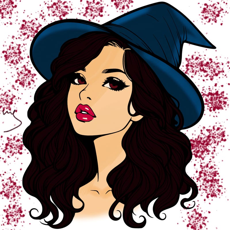 realistic witch girl with wavy hair and lips