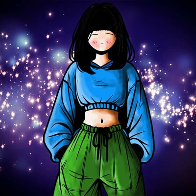 realistic girl faceless with baggy pants and a crop top