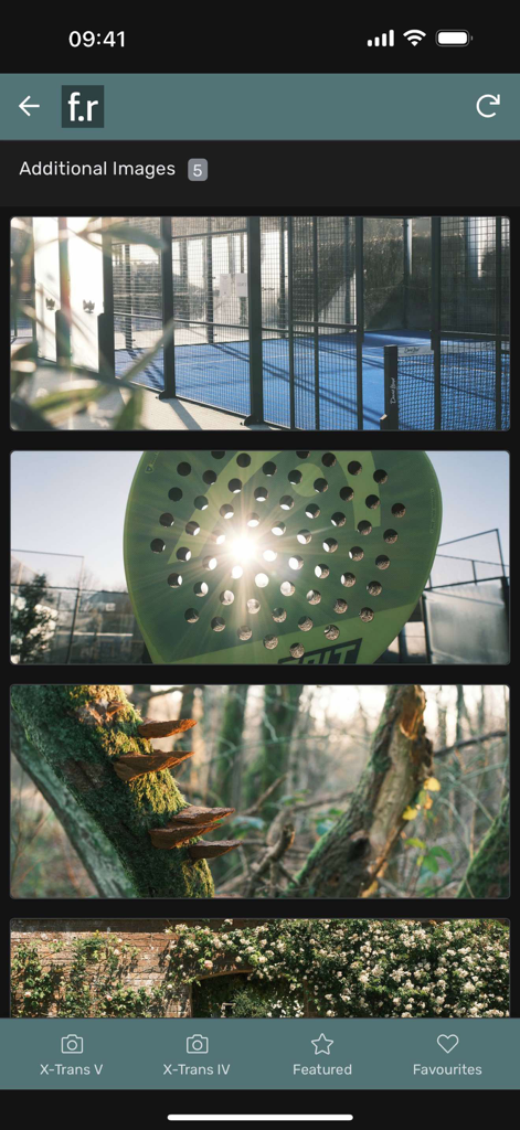 Film Recipes App for Fujifilm - Gallery view of the Film Recipes app showing different film simulation styles for Fujifilm cameras.