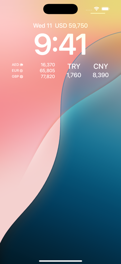 Chand app exchange rate widgets on an iPhone lock screen