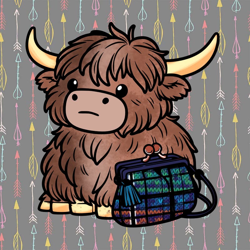 highland cow in a purse