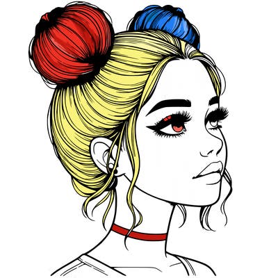 realistic girl with buns on the top of her head