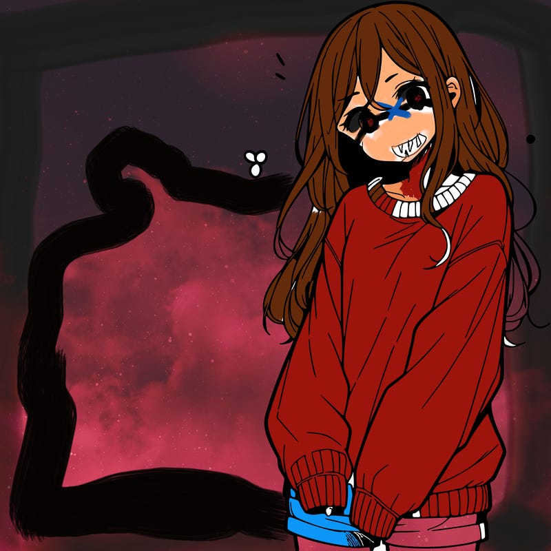 manga teen girl  in a sweater and baggy pants