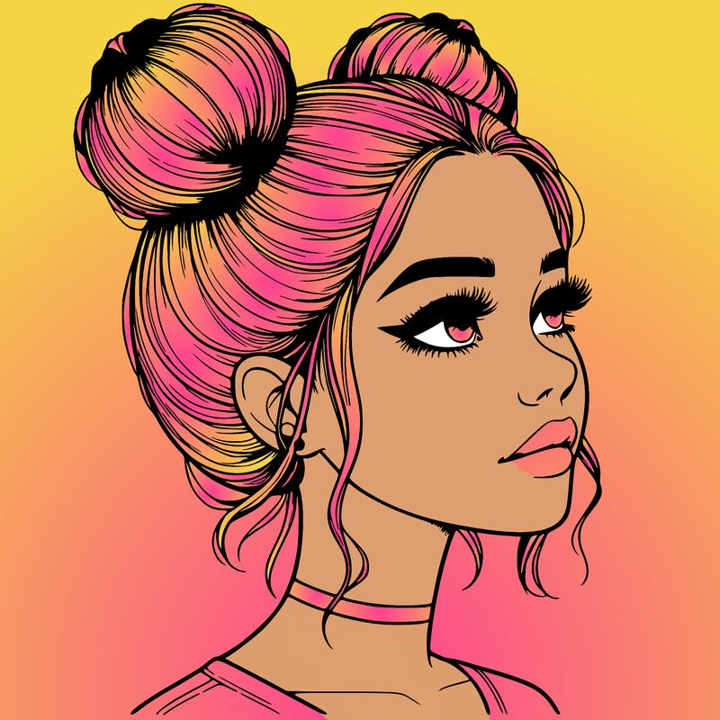 realistic girl with buns on the top of her head