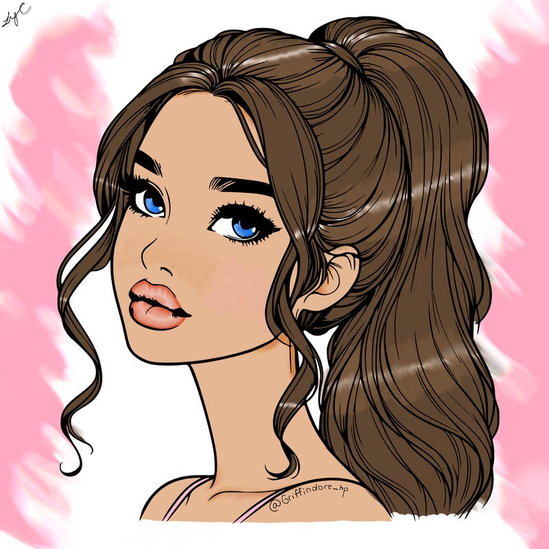 realistic girl with a ponytail on her hair and lips