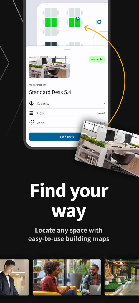 IBSS Roamer X - IBSS Roamer X mobile app showing office floor plan and desk booking feature