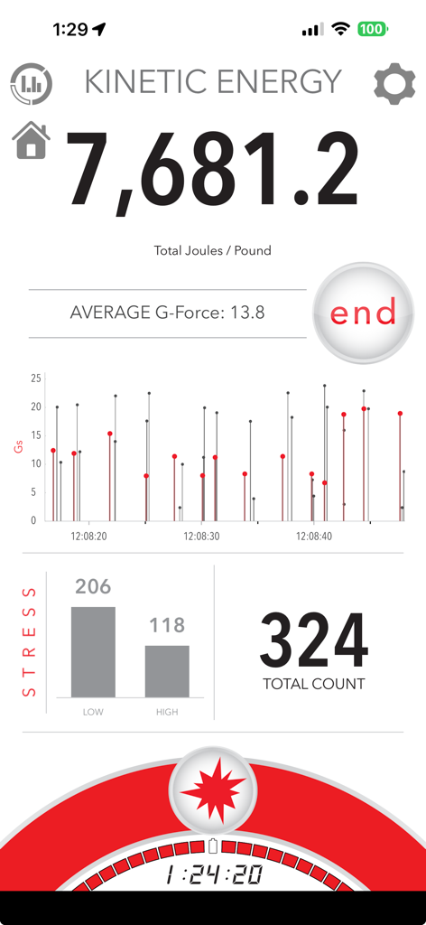 VERT app dashboard displaying kinetic energy g-force and jump stress metrics for high performance athletes
