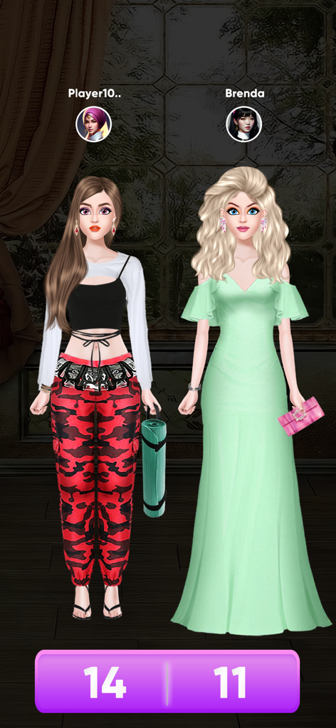 Style World: Fashion Dress up - Dos personajes del juego en una competición de moda con diferentes estilos