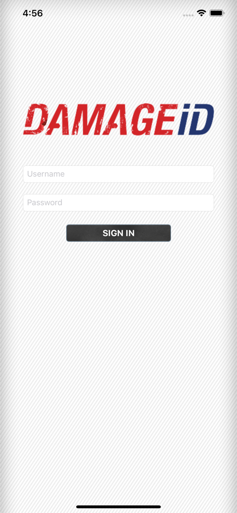 DAMAGE iD - DAMAGE iD app login screen with fields for username and password