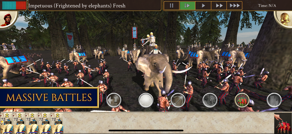 A massive real time 3D battle in ROME Total War Barbarian Invasion featuring war elephants and infantry