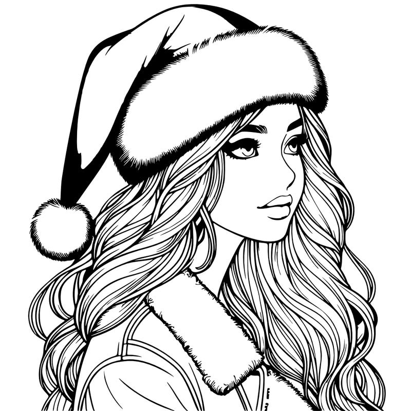 realistic girl in santa hat