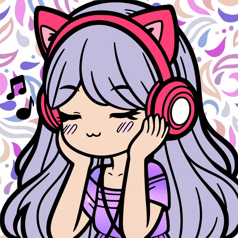 girl with cat ears and long hair listening to music