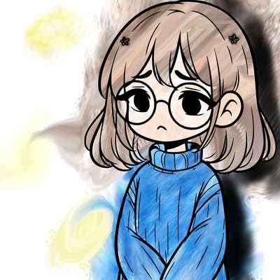 sad girl with glasses in a sweater