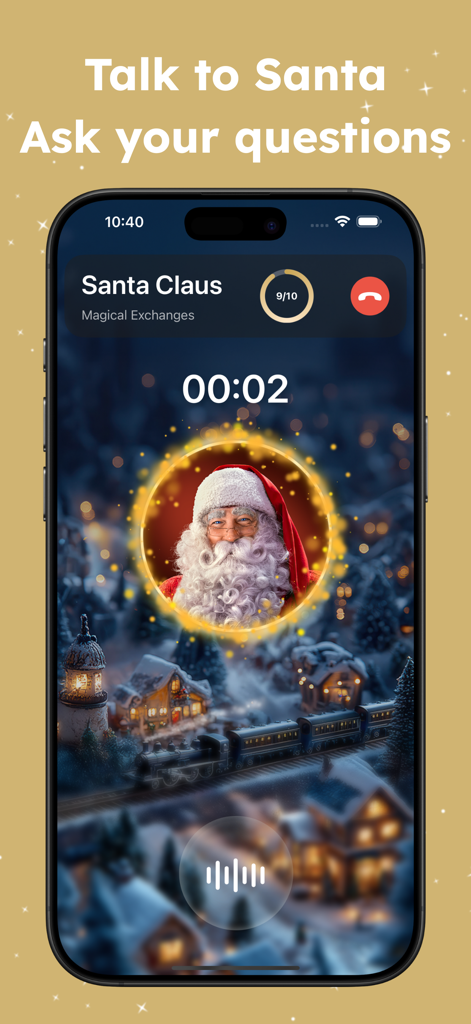 Call Santa Claus with PNP - A mobile app interface showing an interactive call with Santa Claus