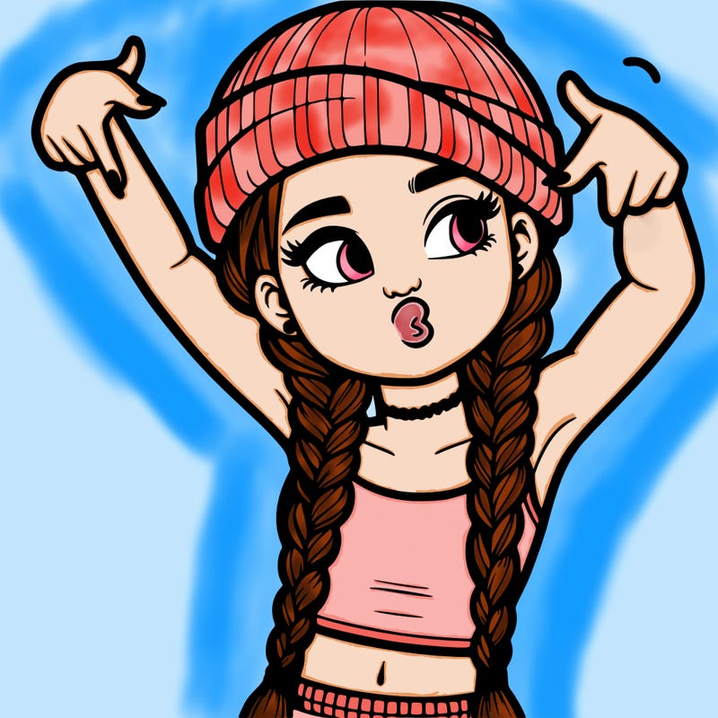 realistic teenage girl with braids and a beanie and crop top doing 🫶🏼