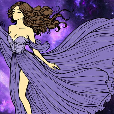 realistic woman in dress flowing the the wind