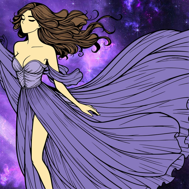 realistic woman in dress flowing the the wind