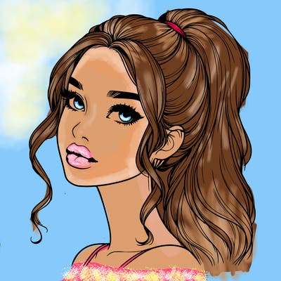 realistic girl with a ponytail on her hair and lips