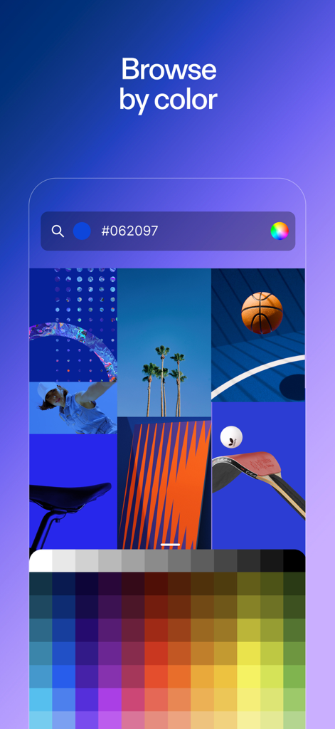 Savee — Inspiration for you - Interface do aplicativo Savee mostrando o recurso de busca por cor para designers