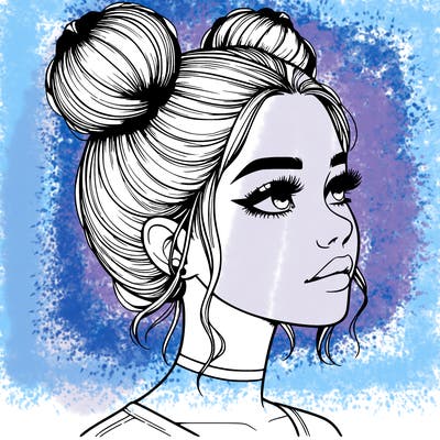 realistic girl with buns on the top of her head