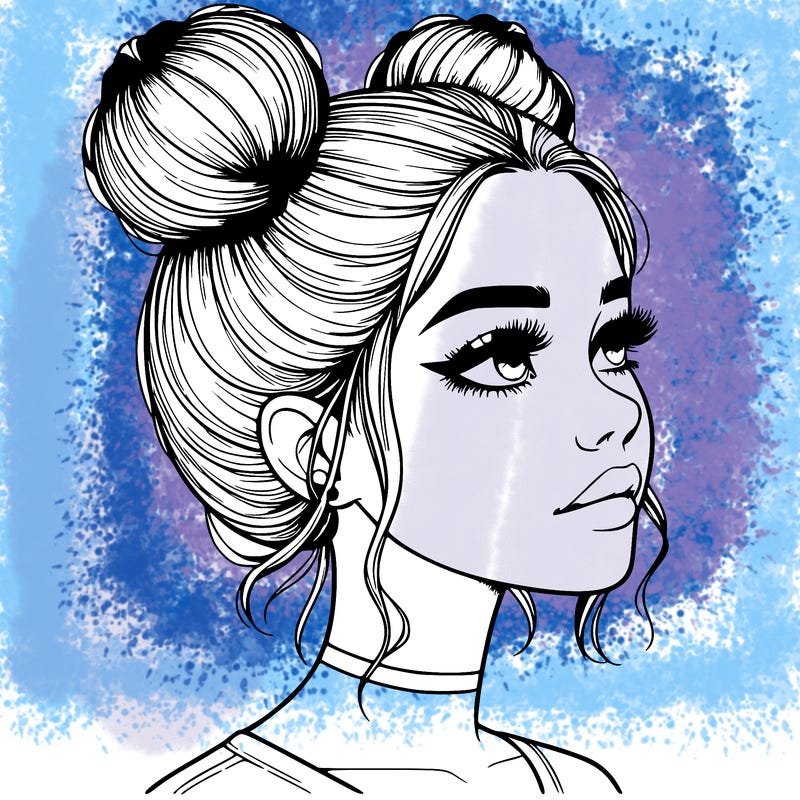 realistic girl with buns on the top of her head